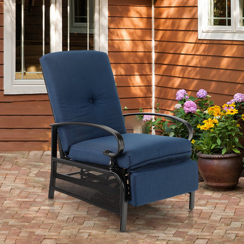 PHI VILLA Adjustable Patio Metal Relaxing Recliner Lounge Chair