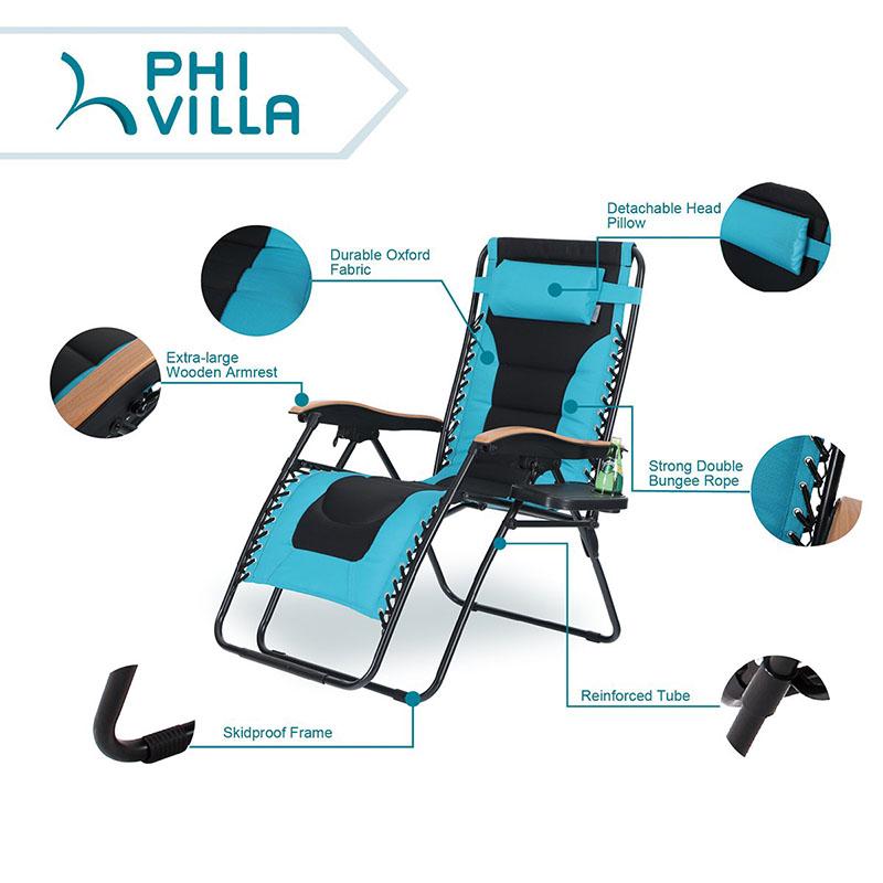 PHI VILLA Oversized Padded Zero Gravity Chair Adjustable Recliner With Cup Holder