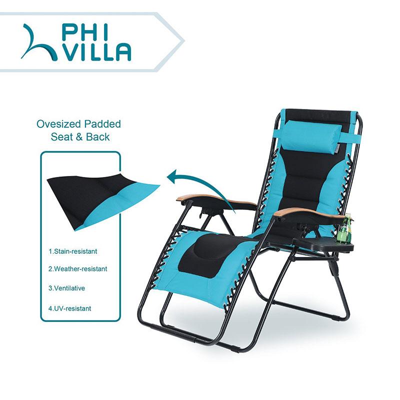 PHI VILLA Oversized Padded Zero Gravity Chair Adjustable Recliner With Cup Holder