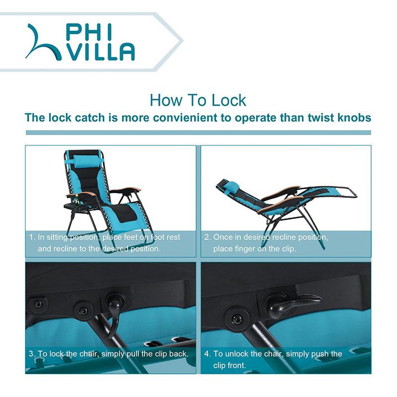 PHI VILLA Oversized Padded Zero Gravity Chair Adjustable Recliner With Cup Holder