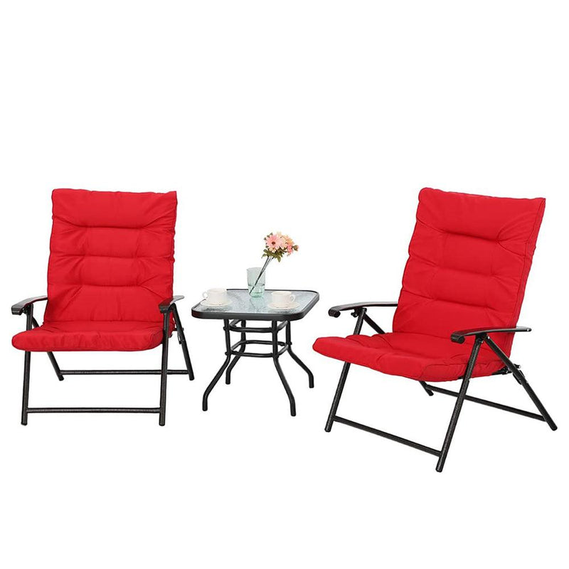 PHI VILLA 3-Piece Patio Bistro Set With 2 Padded Adjustable Chairs and 1 Square Table