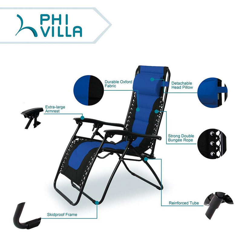 PHI VILLA Padded Zero Gravity Chair Adjustable Recliner With Cup Holder