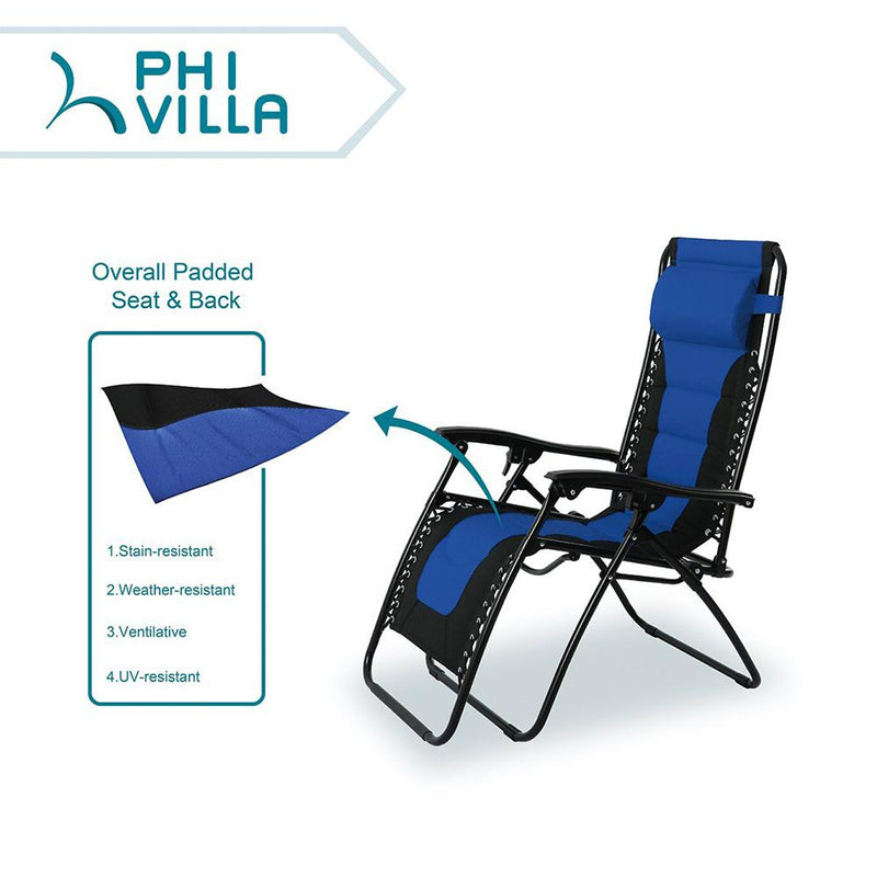 PHI VILLA Padded Zero Gravity Chair Adjustable Recliner With Cup Holder