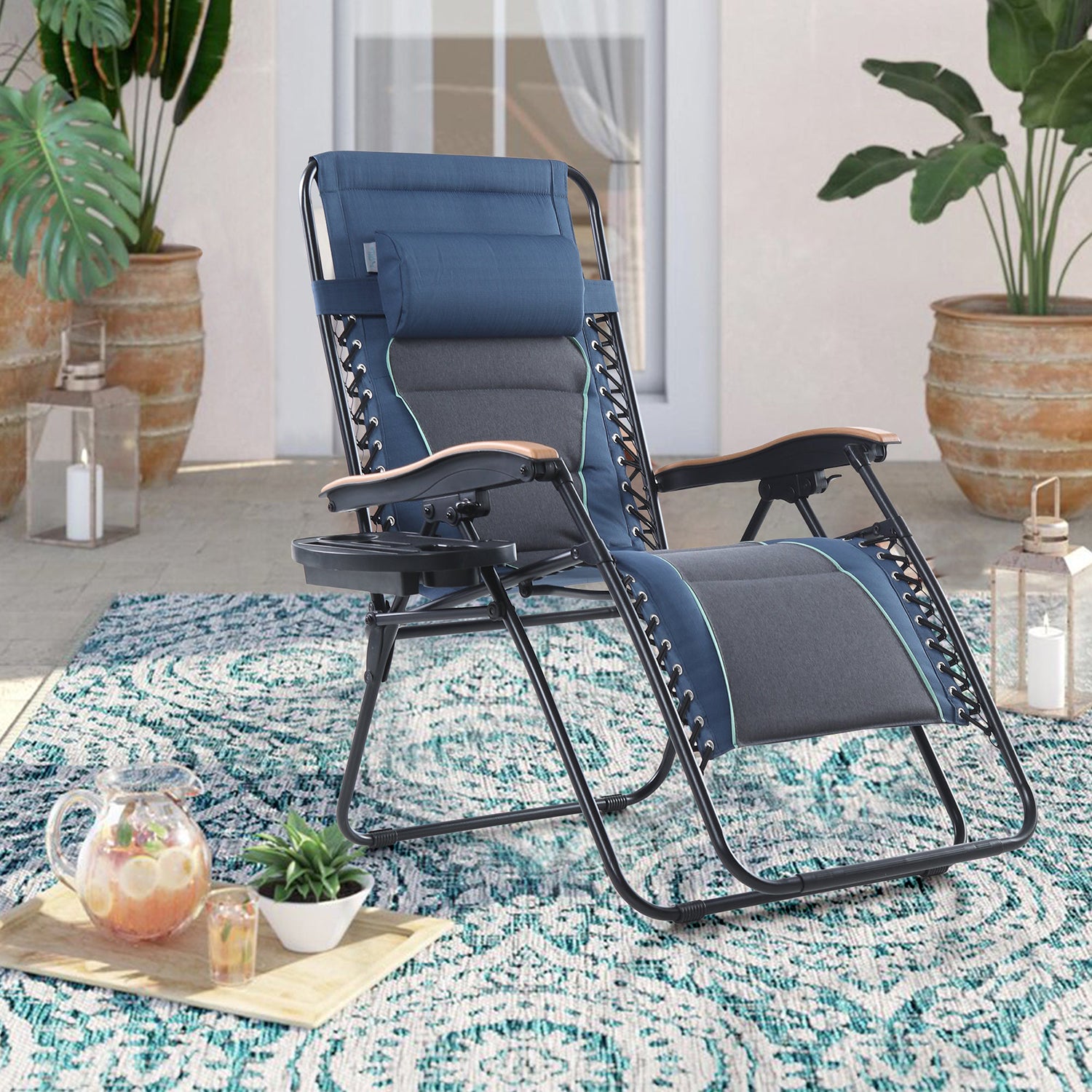 Oversize Padded Adjustable Zero Gravity Chair with Cup Holder