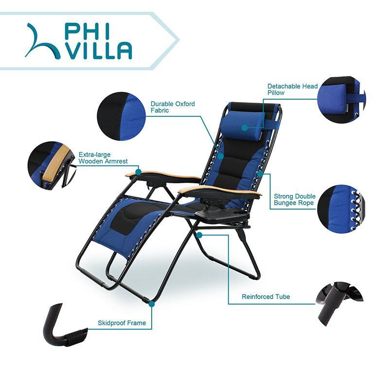 PHI VILLA Oversized Padded Zero Gravity Chair Adjustable Recliner With Cup Holder