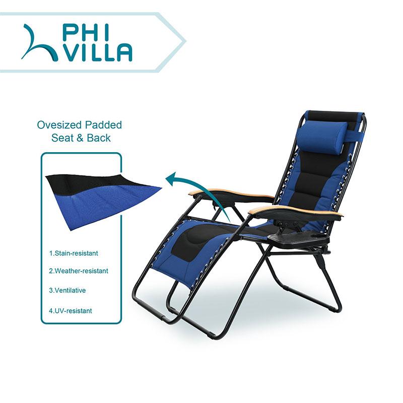 PHI VILLA Oversized Padded Zero Gravity Chair Adjustable Recliner With Cup Holder