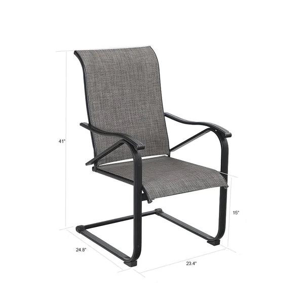 PHI VILLA 8-Piece Patio Dining Set with 13ft Umbrella & Wood-Look Table & Textilene C-Spring Chairs