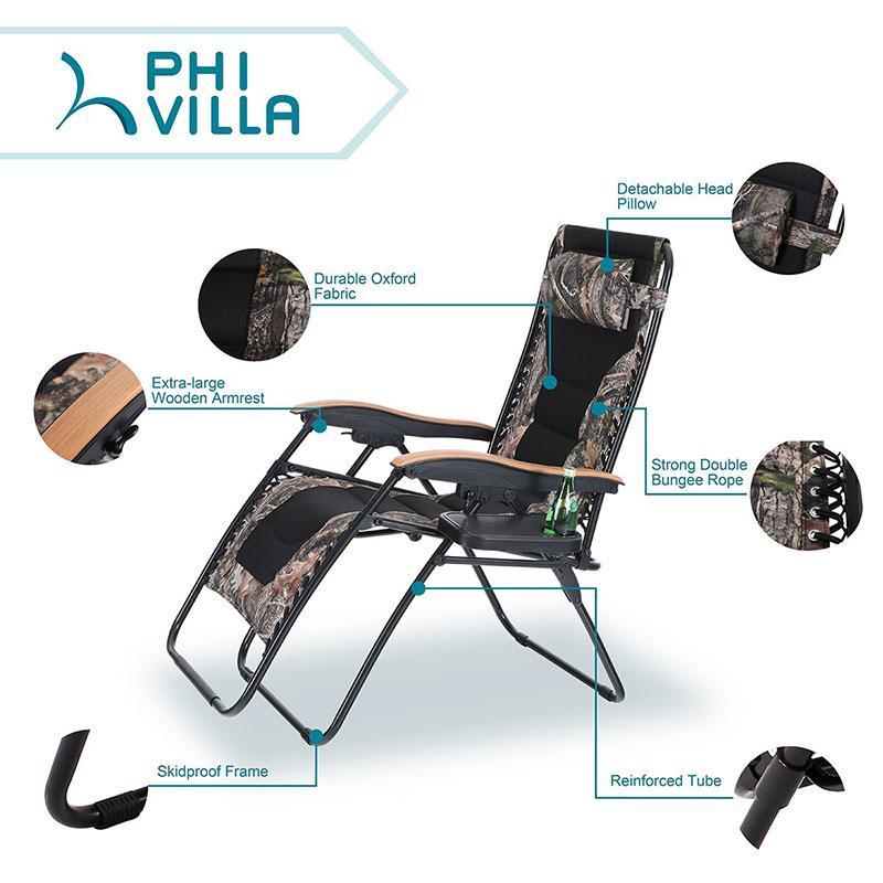 PHI VILLA Oversized Padded Zero Gravity Chair Adjustable Recliner With Cup Holder