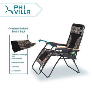 PHI VILLA Oversized Padded Zero Gravity Chair Adjustable Recliner With Cup Holder