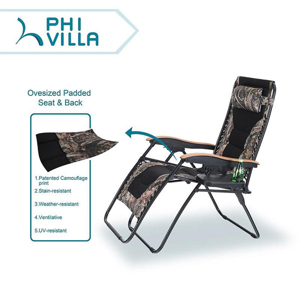 PHI VILLA Oversized Padded Zero Gravity Chair Adjustable Recliner With Cup Holder