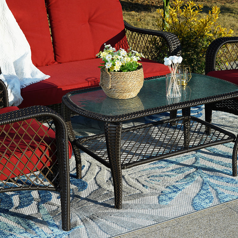 PHI VILLA 4-Piece Patio Wicker Rattan Patio Conversation Set Rattan Sofa Set
