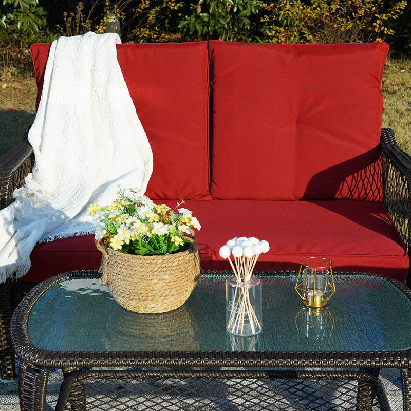 PHI VILLA 4-Piece Patio Wicker Rattan Patio Conversation Set Rattan Sofa Set