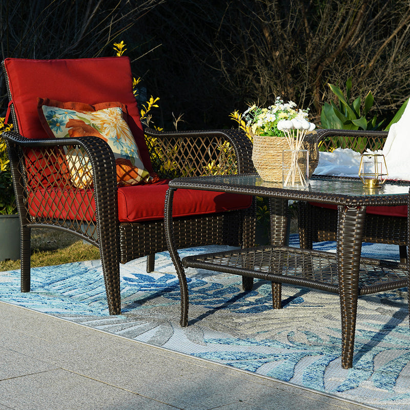 PHI VILLA 4-Piece Patio Wicker Rattan Patio Conversation Set Rattan Sofa Set