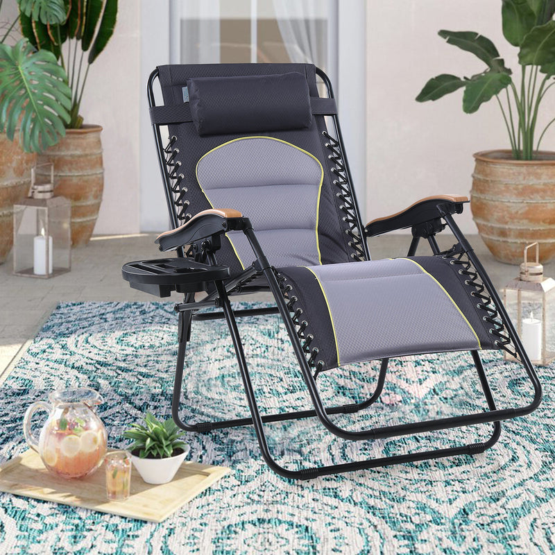 PHI VILLA Oversize Padded Adjustable Zero Gravity Chair with Cup Holder