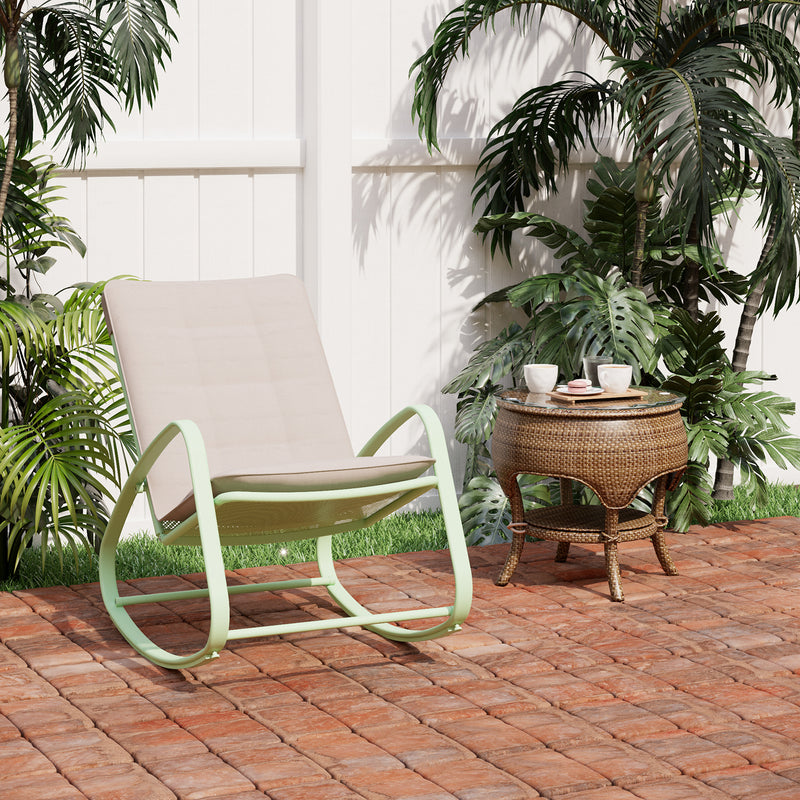 PHI VILLA Patio 1 Piece Rocking Chair Padded Steel Rocker Chair