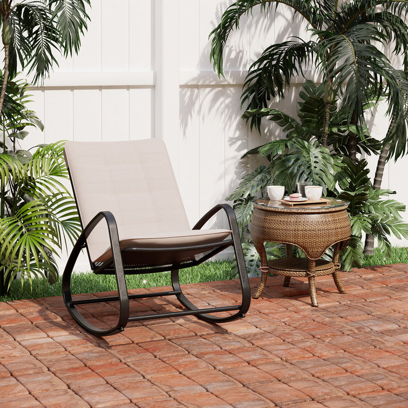 PHI VILLA Patio 1 Piece Rocking Chair Padded Steel Rocker Chair