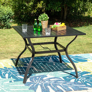Phi Villa 37" Metal Square Slat Patio Dining Table with Umbrella Hole