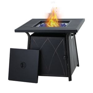 28" 50,000BTU Square Patio Metal and Leather Patio Table with Fire Pit