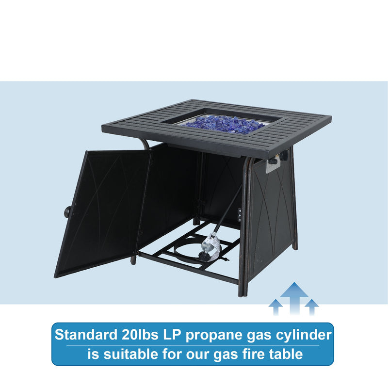 PHI VILLA 28 Inch 50,000BTU Patio Metal Gas Fire Pit Table With Lid & Blue Fire Glass