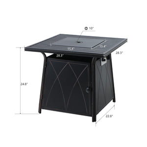 28" 50,000BTU Square Patio Metal and Leather Patio Table with Fire Pit