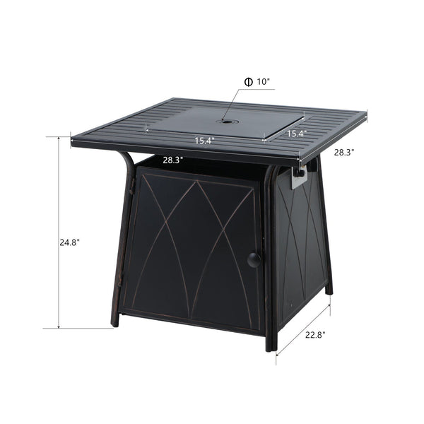 28" 50,000BTU Square Patio Metal and Leather Patio Table with Fire Pit