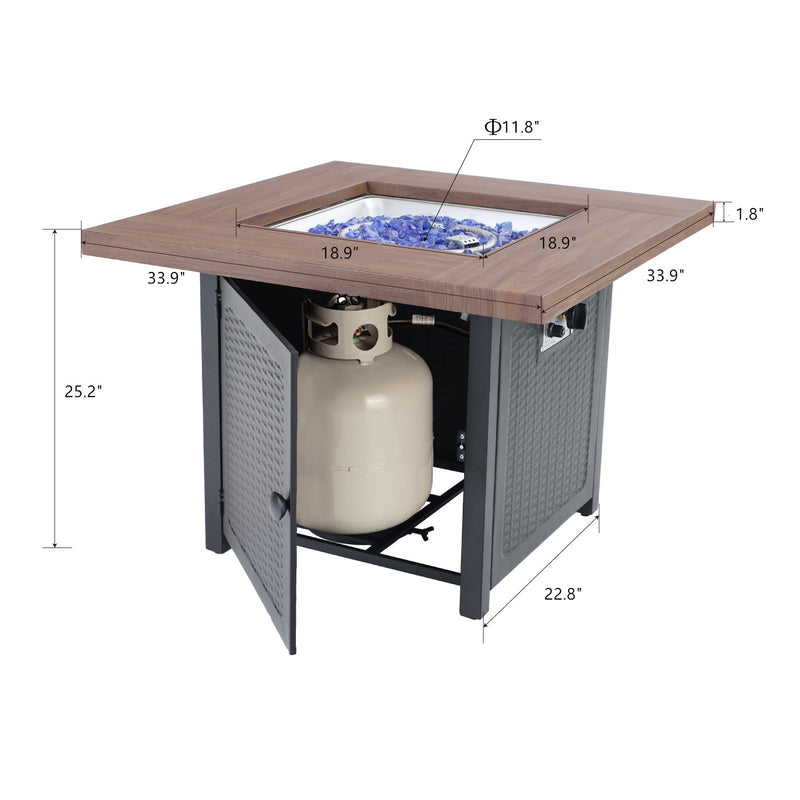 PHI VILLA 34 Inch 50,000 BTU Wood-like Steel Gas Fire Pit Table With Cover