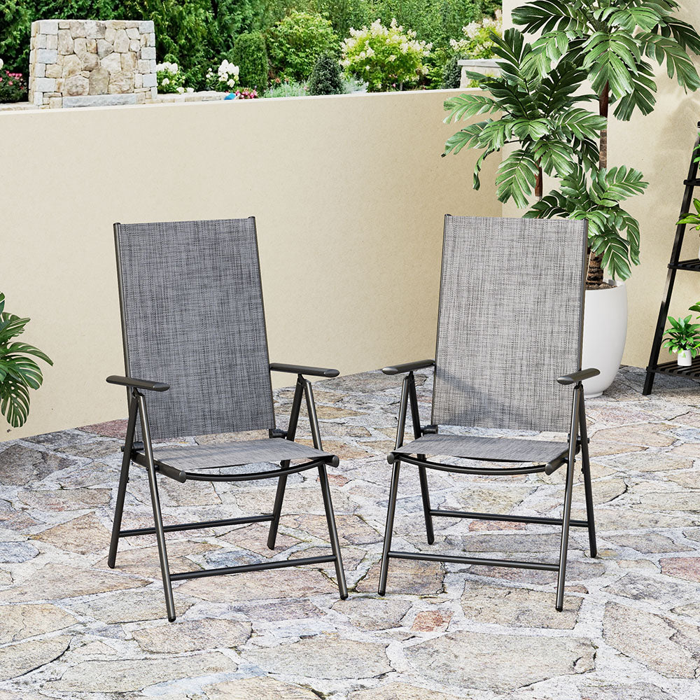 Phi Villa  Folding Sling Dining Chair Aluminum & Steel Frame, Set of 2
