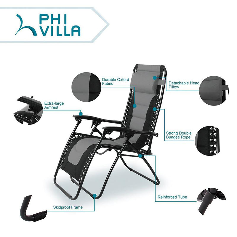 PHI VILLA Padded Zero Gravity Chair Adjustable Recliner With Cup Holder