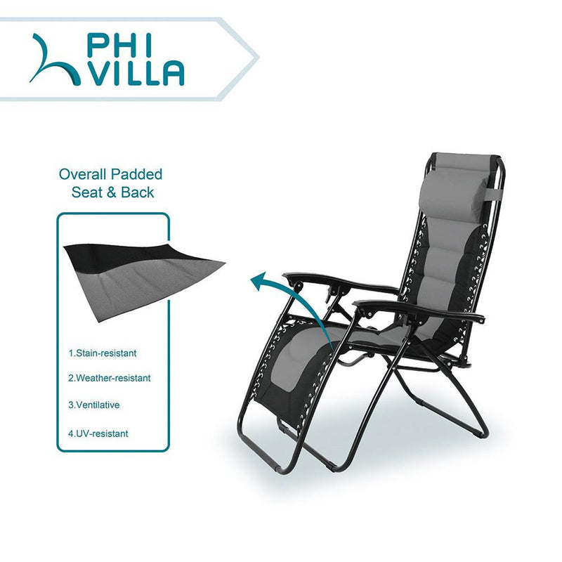 PHI VILLA Padded Zero Gravity Chair Adjustable Recliner With Cup Holder