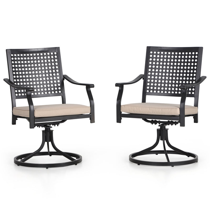 PHI VILLA Outdoor Swivel Steel Dining Chairs with Bullseye Flower Pattern - Set of 2