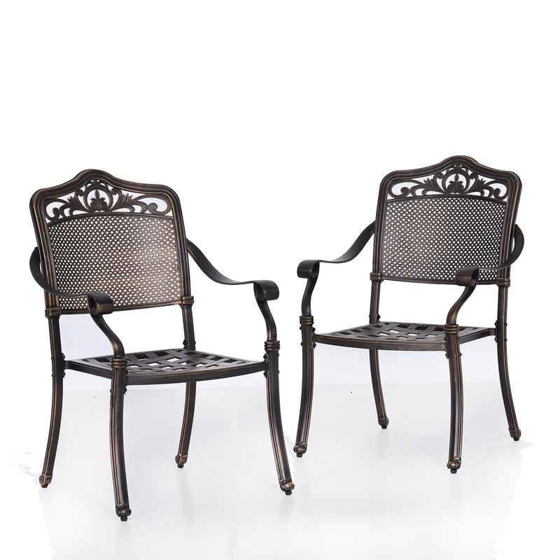 PHI VILLA Patio Dining Fixed Chairs Cast Aluminum , Set of 2