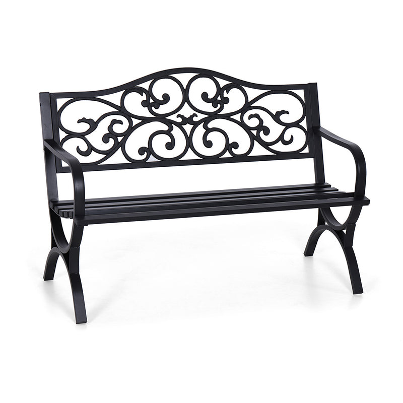 PHI VILLA 50 Inch Garden Patio Bench Cast Iron Steel Frame with Phalaenopsis Pattern