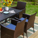 PHI VILLA 7-Piece Outdoor Dining Set with Rattan Cushioned Chairs & Steel Panel Table