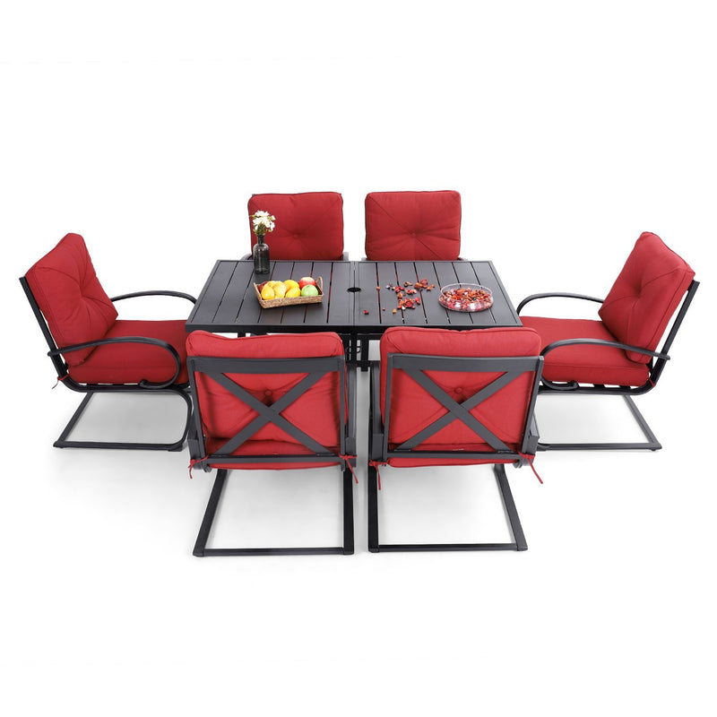 PHI VILLA 7-Piece Patio Dining Set With 6 C-Spring Chairs & Steel Rectangle Table