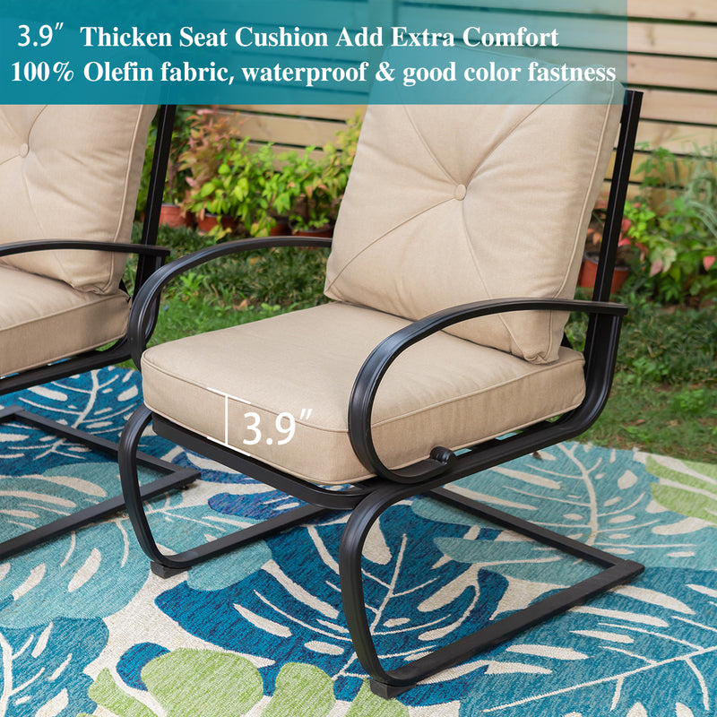 PHI VILLA 5-Piece Outdoor Dining Set With Steel Square Table & 4 C-Spring Cushioned Chairs