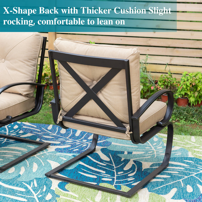 PHI VILLA 7-Piece Outdoor Dining Set With Steel Panel Table & 6 C-Spring Chairs