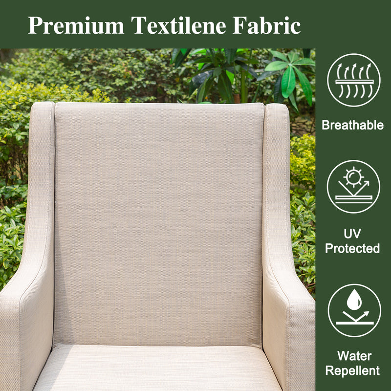 PHI VILLA Patio Dining Set with Textilene Chairs/ Acacia Wooden Bench & Acacia Wooden Table