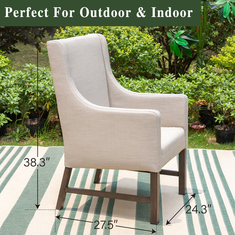 PHI VILLA Patio Dining Set with Textilene Chairs/ Acacia Wooden Bench & Acacia Wooden Table