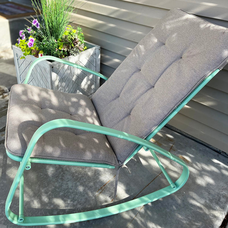 PHI VILLA Patio 1 Piece Rocking Chair Padded Steel Rocker Chair