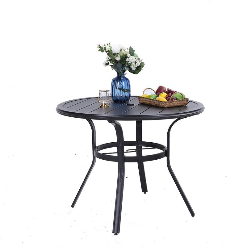 PHI VILLA 37" Outdoor Steel Round Dining Table With Umbrella Hole