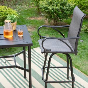 PHI VILLA 3/5 Piece Patio Bar Set of 1 Steel Coffee Table & Textilene Swivel Bar Stools