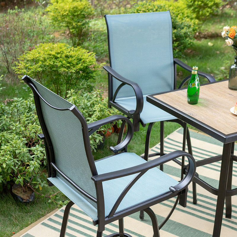 PHI VILLA 3/5 Piece Patio Bar Stools Set with Wood-look Coffee Table & Textilene Swivel Bar Stools