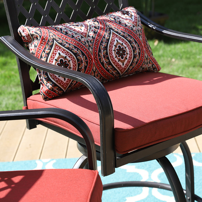 PHI VILLA Outdoor Extra Wide Height Swivel Bar Stools Arms Chairs Set