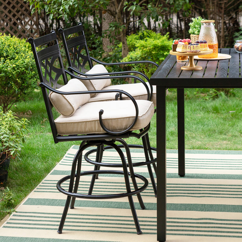 PHI VILLA Patior Bar Stools Set with Steel Swivel Cushioned Bar Stools and Rectangle High Table