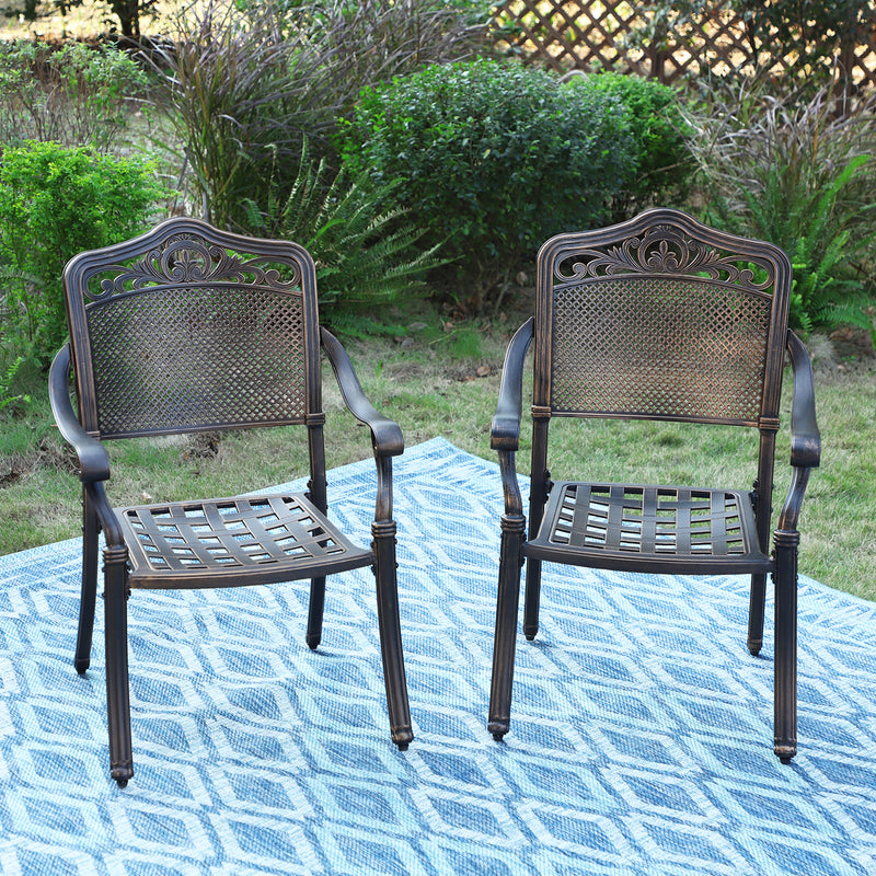 PHI VILLA Patio Dining Fixed Chairs Cast Aluminum , Set of 2