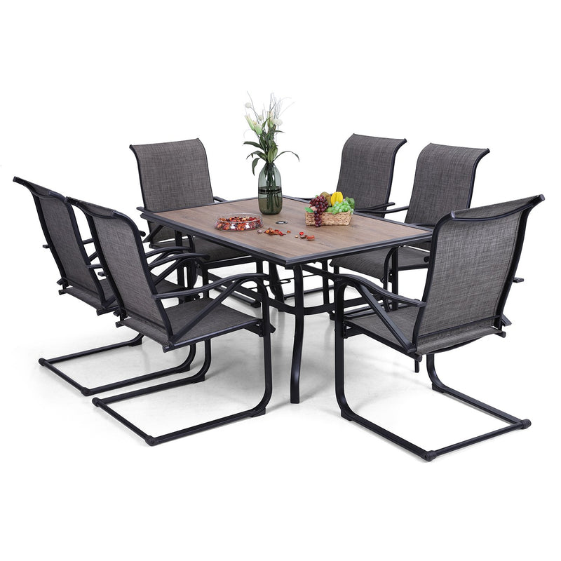 PHI VILLA 7-Piece Patio Dining Set with Rectangle Table & 6 Textilene C-spring Chairs