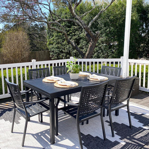 7 / 9-Piece Patio Dining Set Woven Pattern Stackable Chairs and Extendable Table