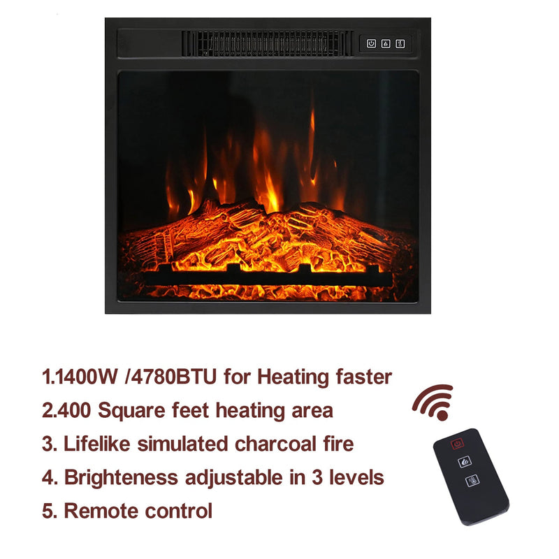 PHI VILLA 47" 1400W Electric Fireplace TV Stand Heater with Built-In Bookshelves and Cupboards - White