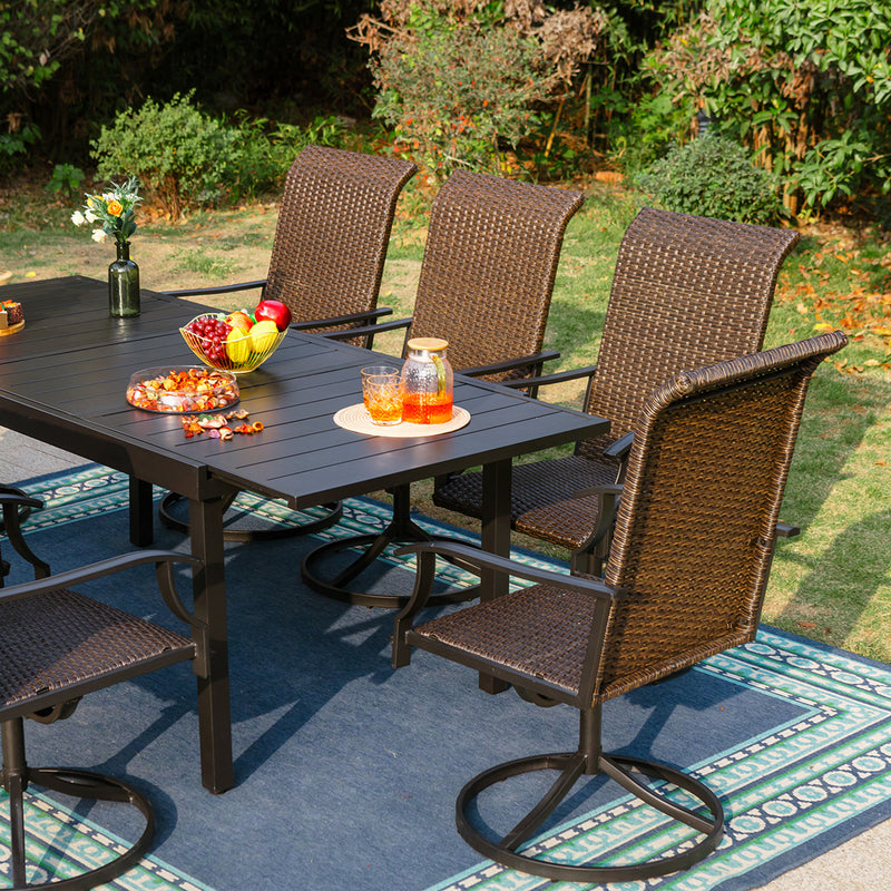 PHI VILLA 7-Piece/9-Piece Patio Outdoor Dining Set With Steel Extendable Table & Rattan Swivel Chairs