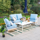 4-Seater Patio Metal All-White Sofa Set with Rattan Edge for Sale